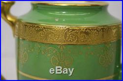 4pc Vintage Hand Painted Noritake Green/Gold Teapot, Creamer, Sugar Bowl, Japan