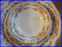 55 Pc Vintage USA Pottery Flower Gold Trim Platters Sugar Creamer Serving Bowls