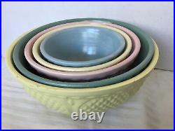 5 Pc Vintage Pastel Pink Blue Yellow Pottery Bowl Set Robinson Ransbottom