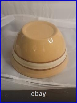 5 Piece Antique Yellowware Nesting Mixing Bowl Set Brown White Banded Immaculate