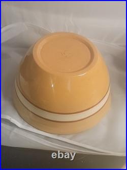 5 Piece Antique Yellowware Nesting Mixing Bowl Set Brown White Banded Immaculate