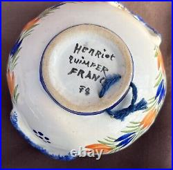 5 Vintage Quimper Henriot 4.5 Lug Handle Porringer Bowl France 176 Handpainted