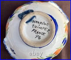 5 Vintage Quimper Henriot 4.5 Lug Handle Porringer Bowl France 176 Handpainted