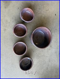 5 Vintage Tom Smith Pottery Raku Bowls, Autographed Matching Set