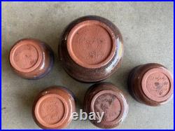 5 Vintage Tom Smith Pottery Raku Bowls, Autographed Matching Set