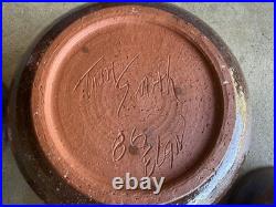5 Vintage Tom Smith Pottery Raku Bowls, Autographed Matching Set