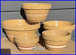 5pc VTG RRB Co. Roseville Ohio Stoneware Pottery 9, 8, 7, 6, 5 Mixing Bowls