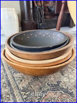6 Primitive & Antique Turned Bowls