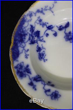 6pc RARE Vintage WH Grindley & Co. Flow Blue DUCHESS 9 GOLD Rim Soup Bowls