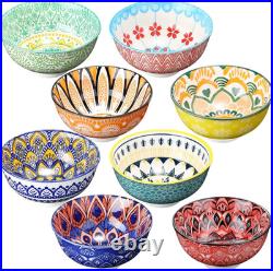 8 Pcs Colorful Ceramic Bowl Set 10 Oz 4.75'' Porcelain Kitchen Soup Cereal Servi