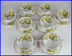 8 x Cream Soup Bowls w Saucers Royal Albert Yellow Tea Rose vintage England