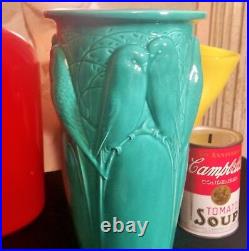 9 Robinson Ransbottom Roseville ohio pottery vtg parakeet love bird vase art