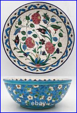 ANTIQUE LONGWY ENAMELLED POTTERY IZNIK PATTERN BOWL c1890