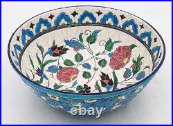 ANTIQUE LONGWY ENAMELLED POTTERY IZNIK PATTERN BOWL c1890