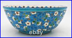 ANTIQUE LONGWY ENAMELLED POTTERY IZNIK PATTERN BOWL c1890