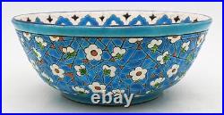 ANTIQUE LONGWY ENAMELLED POTTERY IZNIK PATTERN BOWL c1890