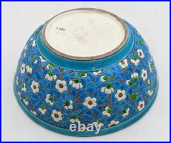 ANTIQUE LONGWY ENAMELLED POTTERY IZNIK PATTERN BOWL c1890