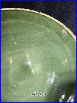 ANTIQUE MCCOY GREEN SQUARE YELLOW WARE POTTERY MIXING BOWL 9.5 X 5.5 Primitive