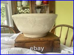 ANTIQUE VINTAGE WHITE Ironstone MIXING BOWLHEAVILY STAINED & CRAZEDEx. LgEARLY