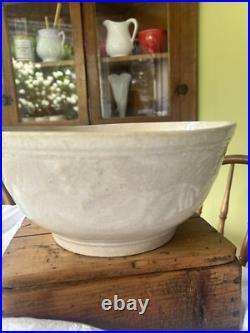ANTIQUE VINTAGE WHITE Ironstone MIXING BOWLHEAVILY STAINED & CRAZEDEx. LgEARLY