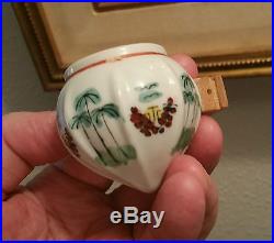 ANTIQUE chinese bird cage feeder bowl vtg pet water seed porcelain pottery art