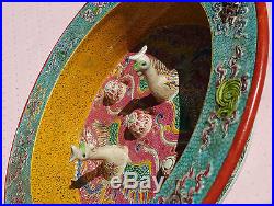 AQUARIUM antique chinese pottery bird bowl vtg famille rose porcelain turtle art