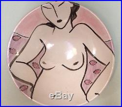 Artist Faye Nakamura Vintage Hand Painted Glazed Large Ceramic Bowl Female Form