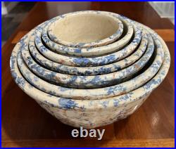 ATQ SET of 7 REDWING SPONGEWARE PANELED CROCK NESTED BOWLS SIZE 5 6 7 8 9 10 11