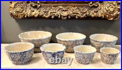 ATQ SET of 7 REDWING SPONGEWARE PANELED CROCK NESTED BOWLS SIZE 5 6 7 8 9 10 11