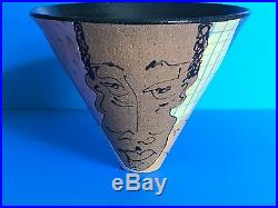 African American Pottery Bowl Vase Organic Art Black Art Vtg 80s Figural