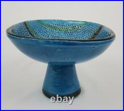 Aldo Londi Bitossi Pedestal Bowl Rimini Blue Mid-Century Modern Italy Vintage