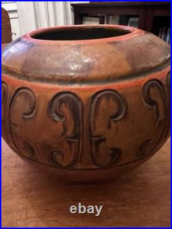 Alvino Bagni Orange Brown Autumn Sunset Pottery Bowl withLid MCM Italy