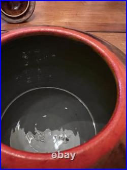 Alvino Bagni Orange Brown Autumn Sunset Pottery Bowl withLid MCM Italy