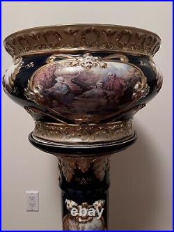 Amazing Capodimonte Jardinière Bowl & Pedestal Cobalt/Gold Victorian Figural