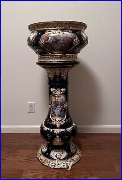 Amazing Capodimonte Jardinière Bowl & Pedestal Cobalt/Gold Victorian Figural