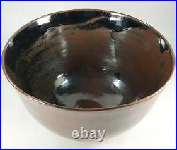 American Arts & Crafts Asian Style Large Hand Thrown Pottery Bowl 7.5 x 12.5 in