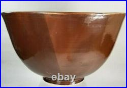 American Arts & Crafts Asian Style Large Hand Thrown Pottery Bowl 7.5 x 12.5 in