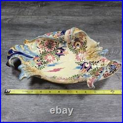 Antique 1880-1895 Fischer J. Budapest Hungarian Majolica Reticulated Centerpiece