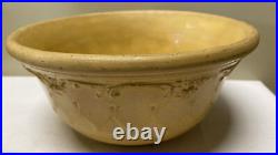 Antique 1900 Yellow Ware Pottery Mixing Batter Serving Bowl w Embossed Pattern