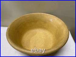 Antique 1900 Yellow Ware Pottery Mixing Batter Serving Bowl w Embossed Pattern