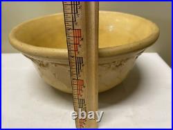 Antique 1900 Yellow Ware Pottery Mixing Batter Serving Bowl w Embossed Pattern