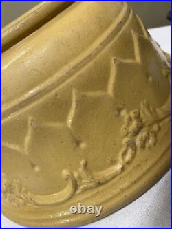Antique 1900 Yellow Ware Pottery Mixing Batter Serving Bowl w Embossed Pattern