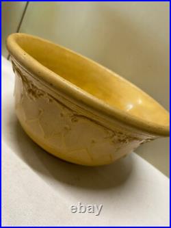 Antique 1900 Yellow Ware Pottery Mixing Batter Serving Bowl w Embossed Pattern