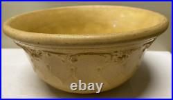 Antique 1900 Yellow Ware Pottery Mixing Batter Serving Bowl w Embossed Pattern