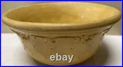 Antique 1900 Yellow Ware Pottery Mixing Batter Serving Bowl w Embossed Pattern