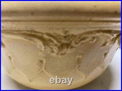 Antique 1900 Yellow Ware Pottery Mixing Batter Serving Bowl w Embossed Pattern