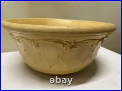 Antique 1900 Yellow Ware Pottery Mixing Batter Serving Bowl w Embossed Pattern