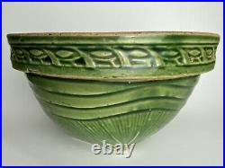 Antique 1920 1930 McCoy Pottery Yellowware SUNBURST Mixing Bowl Green Glaze 9