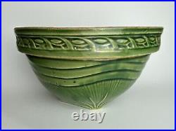 Antique 1920 1930 McCoy Pottery Yellowware SUNBURST Mixing Bowl Green Glaze 9