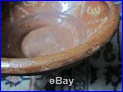 Antique 19thC Vintage Primitive Slip Decorated Redware Pottery Bowl Dish Plate